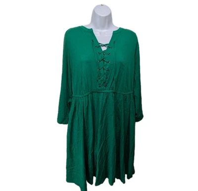 Torrid 1 Mini Callis Lace Up Shirt Dress Womens 1X Long Sleeve Dress Green #750 - Image 1 of 4