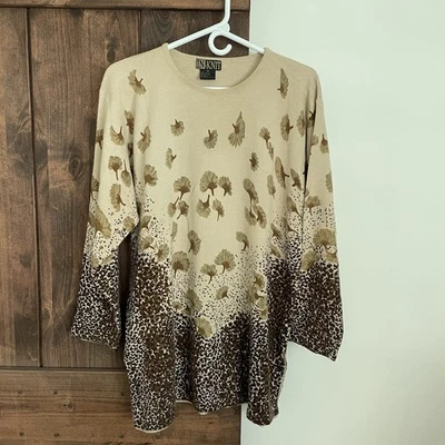 DE COLECCIÓN 90s EN PUNTO Suéter Mujer XL Beige Floral Otoño Funky Pullover Leopardo Foto 1 de 4