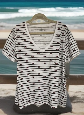 Disney Novo com etiquetas Branco Tamanho XL Feminino Orelhas Minnie Mouse Listrado Manga Curta Decote V - Imagem 1 de 4