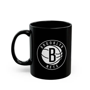 Taza negra Brooklyn Nets 11 oz - Taza de café de baloncesto regalo para fanáticos de la NBA - Imagen 1 de 5