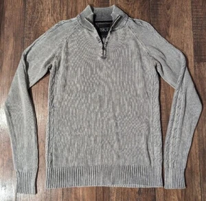 BKE 1/4 Zip Pullover Sweater Standard Fit Long Sleeve Distressed Gray Black Med - Picture 1 of 19