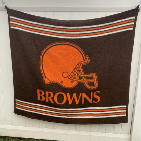 Vntg Biederlack NFL Cleveland BROWNS Helmet Throw Blanket Good Condition 58x51 Cover