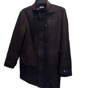 Perry Ellis Men's Black Wool Blend Overcoat Size M Stand-Up Collar - Picture 1 of 15