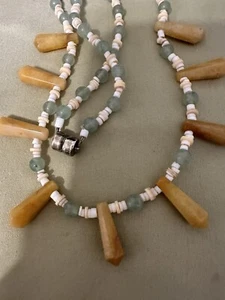 LOVELY PENCIL JASPER GEMSTONES, QUARTZ & SHELL  BEAD NECKLACE 21” - Picture 1 of 9