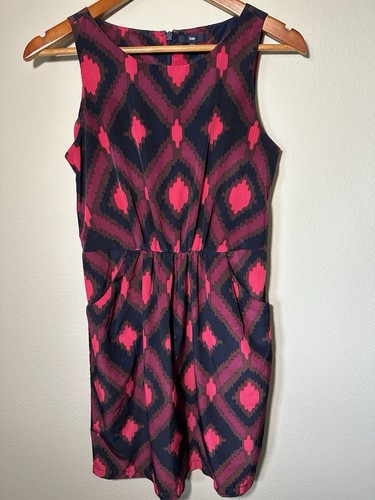 VETEMENTS Abito smanicato Gap donna 0 blu rosa tessuto cinch vita geometrico tasche zip