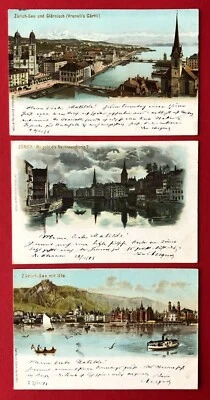 3 x Litho AK ZÜRICH Schweiz 1898 Züricher See und Glärnisch  ( 105062 - Bild 1 von 2