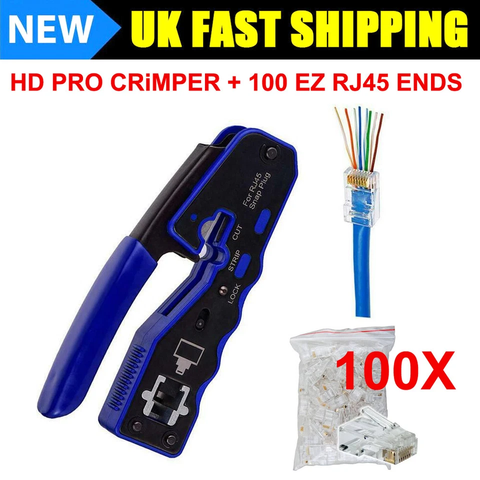 Rj45 EZ Pass Through Pro HD Crimping Tool Crimper Cat 5 5e 6 7 Connector LAN