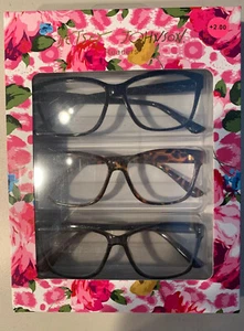 Neu im Karton Betsey Johnson 3 Paar mehrfarbige Lesebrillen +2,00 - Bild 1 von 2