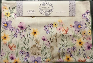 EASTER BUNNY SPRING FLORAL SET OF 4 PLACEMATS SHABBY CHIC - Picture 1 of 4