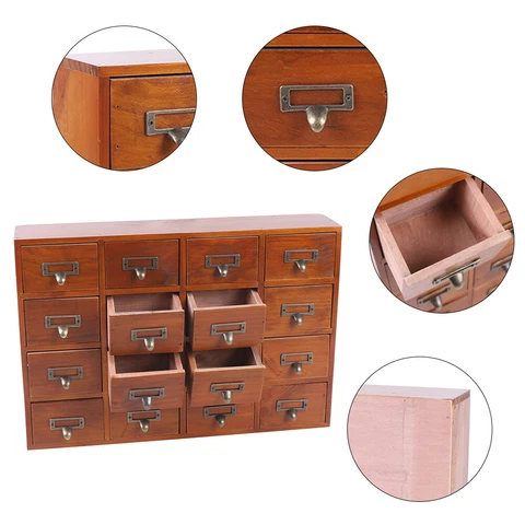 Rustic 16-Drawer Storage Solid Wood Chests of Drawers Storage Cabinets Organizer Cover