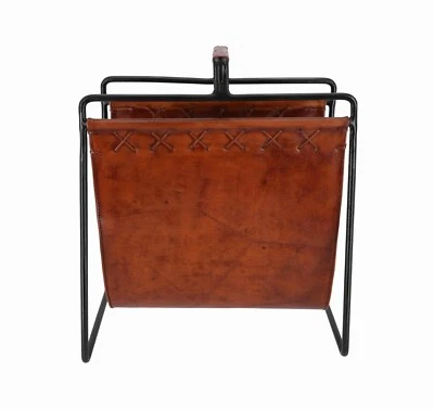 Portariviste in stile vintage antico inglese in legno ed ecopelle marrone  - Immagine 1 di 3