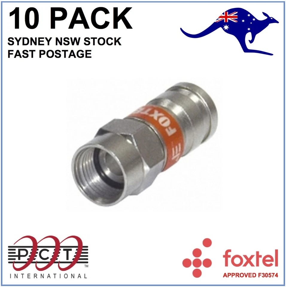 10 x F Type Compression Crimp RG6 Coaxial Connector Foxtel Approved F30574 - image 1 of 1