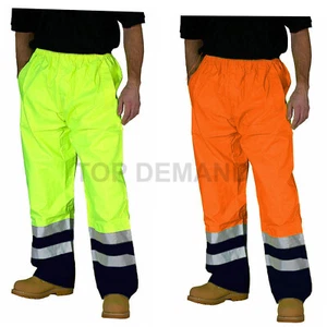 Mens Hi Viz Vis Visibility Rain Over Waterproof Two Tone Pants Trousers Bottoms - Picture 1 of 3