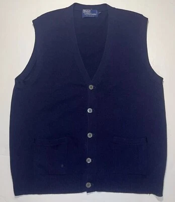 De colección Polo Ralph Lauren 100% Cachemira Abotonada Suéter Chaleco Cárdigan Para Hombres XL Foto 1 de 4