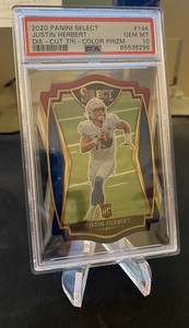 2020 Select Justin Herbert Rookie Tri-Color Die-Cut Prizm PSA 10 Gem Mint RC LAC