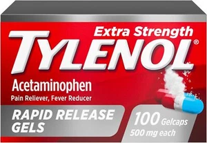 TENA Tylenol Extra Strength Acetaminophen Rapid Release Gels 100 ct - Picture 1 of 4