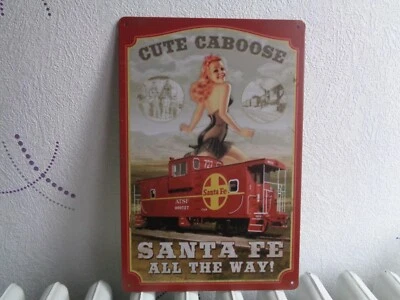 TOLE METAL PIN UP TRAIN SANTA FE 20 X 30 CMS NON PLAQUE EMAILLEE ANCIENNE - Photo 1/3