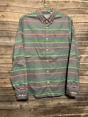 Camisa Penguin Munsingwear Para Hombres Grande Verde Rosa Azul Rayas Calce Ajustado Con Botones Foto 1 de 4