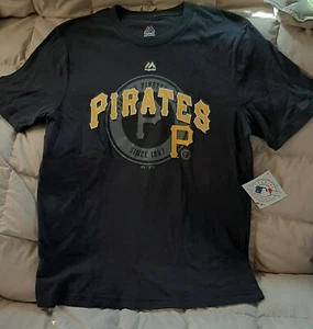NWT Majestic MLB Pittsburgh Pirates Black Gray Gold Baseball Shirt Boy XL sz 18 - Picture 1 of 3