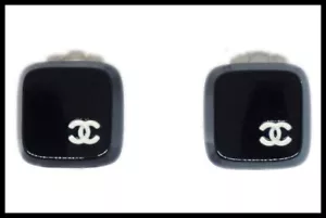 Vintage Chanel Black White Logo Charm Keyboard Evening Clip Earrings France - Picture 1 of 4