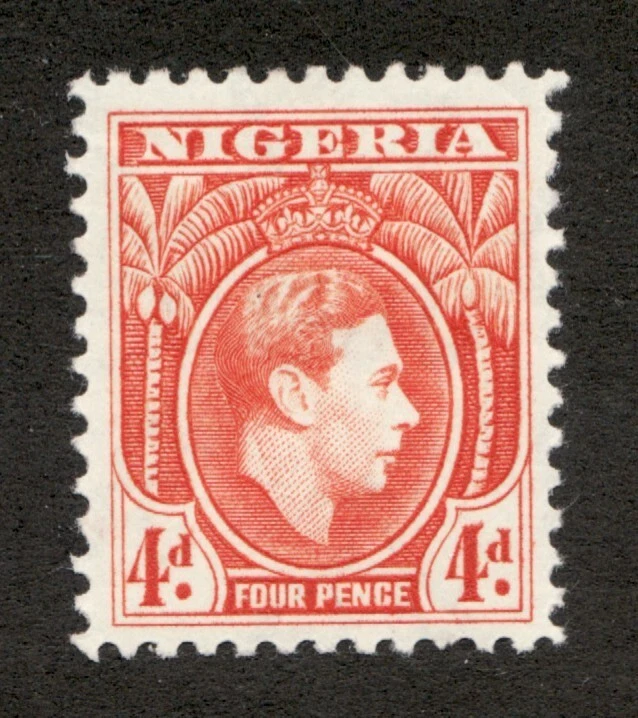 1938 Nigeria Sc# 59 - Four Pence, KGVI, Palm Trees. MH postage stamp. Cv$32.50 - Image 1 of 1
