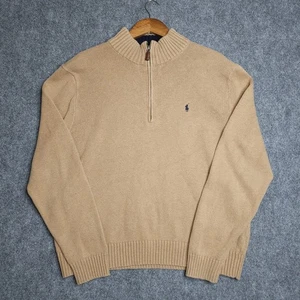 Polo Ralph Lauren Para Hombre XL Tostado Tejido Cuello Simulado Suéter Cuarto Cremallera Pullover - Imagen 1 de 9