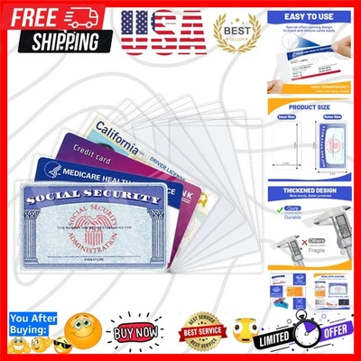Fundas protectoras de tarjetas transparentes clásicas - 10 piezas para almacenamiento seguro de SSN, IDENTIFICACIÓN Y CRÉDITO Foto 1 de 4