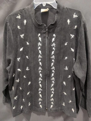 Chaqueta Bon Worth Negra Cremallera Completa Manga Larga Bordada, Para Mujer Talla XL Foto 1 de 4