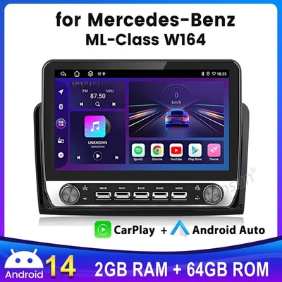GPS Carplay Rádio Carro 2+64GB Android 14 Para Mercedes Benz W164 ML500 GL350 GL450 - Imagem 1 de 4