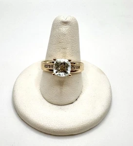 14K Yellow Gold Aquamarine & Diamond Ring Sz 9.25 - Picture 1 of 5