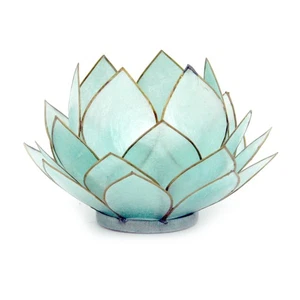 Light Blue Capiz Shell Opening Lotus Flower Bulb Tealight Candle Holder - Picture 1 of 1
