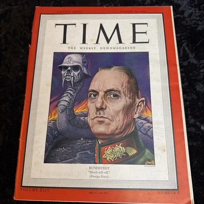 Vintage WWII August 21, 1944 ~ TIME Magazine ~ Rundstedt Cover Foto 1 de 4