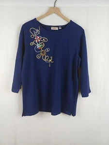 Quacker Factory 3/4 Sleeve T-Shirt NWT Fun Dangle Blue Americana A198608 - Picture 1 of 12