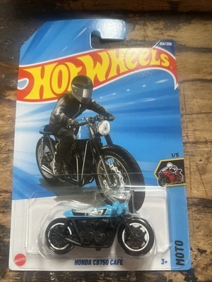 2025 HOT WHEELS MOTO #1/5 BLUE & BLACK HONDA CB750 CAFE - Image 1 of 2