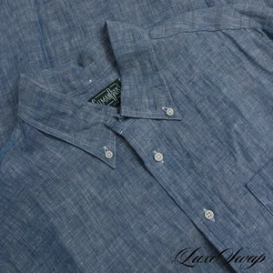 Gitman Bros. Vintage Made in USA 40th Anniversary 100% Linen Blue Shirt L NR #6 - Picture 1 of 6