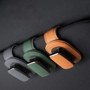 Sunglasses Eyeglasses Holder PU Leather Car Sun Visor Clip Glasses Hanger - Picture 1 of 15