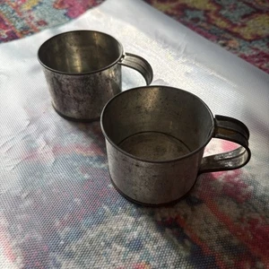 Set Of 2 Vintage Tin Metal Cups With Handles - Picture 1 of 7