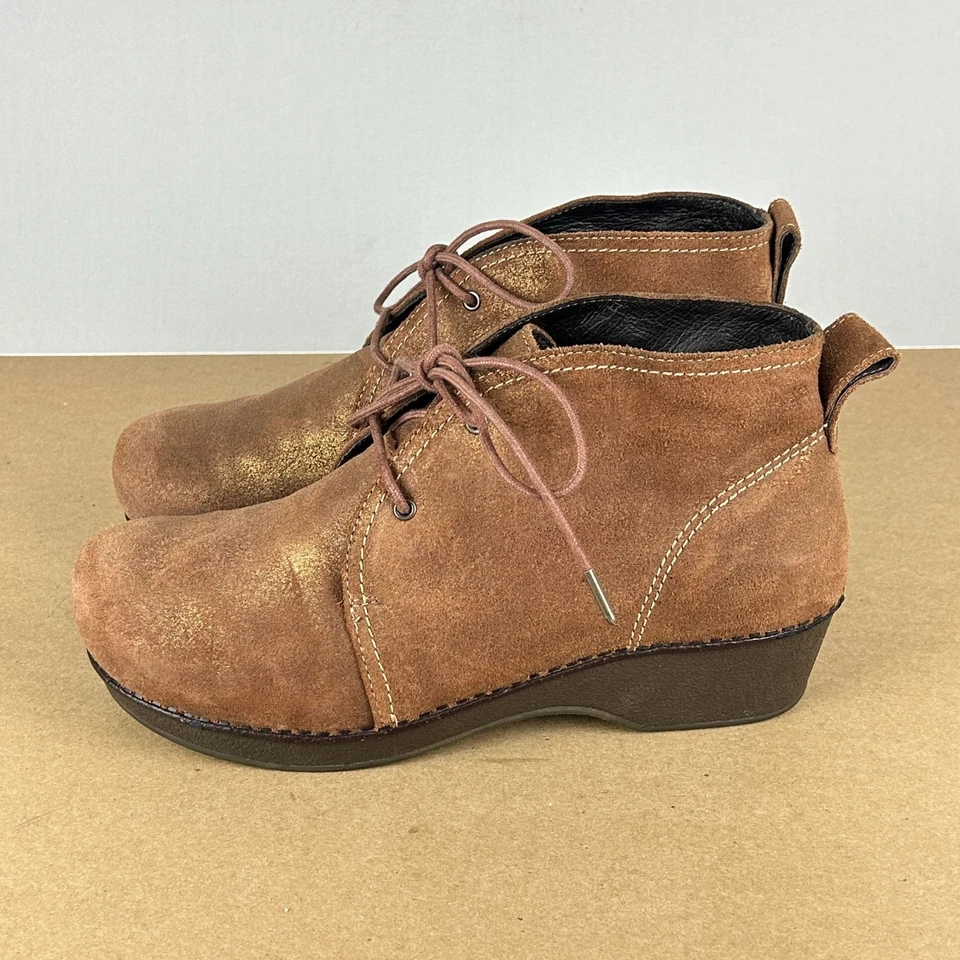 Dansko Lucille Suede Metallic Booties Womens 11.5/12 EU 42 Brown Copper Lace Up - Image 1 of 4