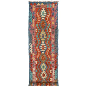 2'7 x 9'9 Chobi Kilim Runner – Afghan Handmade Wool, Red Blue Design - Y14155 - Picture 1 of 3