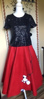 Retro Style Red 50’s Circle Poodle Skirt Handmade Costume LG Sequin Top 14/16 - Image 1 of 4
