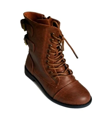 Lucky Top Pack-72K 女孩人造皮革低筒系带侧拉链战斗靴 — 第 1/4 张图片