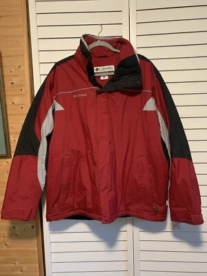 Columbia Chaqueta de Esquí Abrigo Para Hombre Grande Impermeable Rojo Negro Capucha Oculta Cremallera Completa Foto 1 de 4