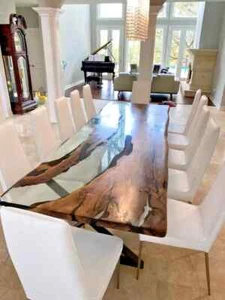 Clear Epoxy Dining Table Top Live Edge Wooden Table Top Furniture Decor - Picture 1 of 12