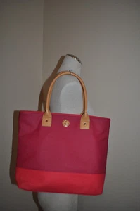 NWOT Tory Burch JAYDEN Dipped Canvas Leather Tote Medium Bag Red Auburn Carmine - Picture 1 of 7