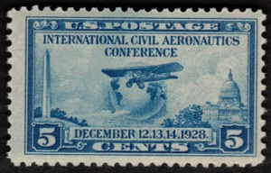US Scott #650 Plane & Globe ~ 5-cent ~ Mint ~ 12/12/1928 ~ Blue ~ F/VF ~ OG NH - Picture 1 of 2