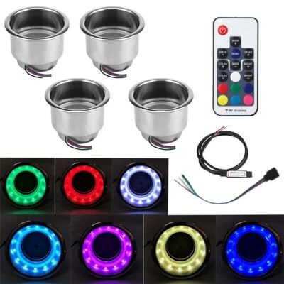 4* Luz LED Acero Inoxidable Portavasos Universal 3.15 '' Profundidad Coche Barco Foto 1 de 4