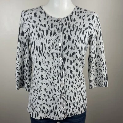 Cárdigan Preppy Aqua Cashmere M Gris Estampado Animal Clásico Con Botones Foto 1 de 4