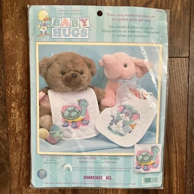 Dimensions Baby Hugs Cute Baby quilted Bibs Cross Stitch Kit #72725 Turtle Mouse - Image 1 of 3