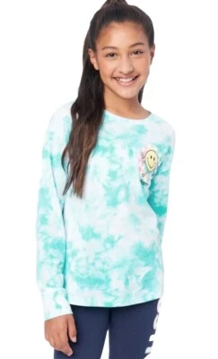 Justice девочек верхний бирюзовый размер 12/14 пуловер длинным рукавом галстук краситель графический логотип - Изображение 1 из 4