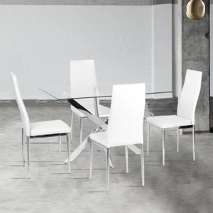 Dining Rectangle Table and 2/4/6PVC Leather Chairs Kitchen Dinning Room White UK - Picture 1 of 29